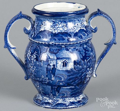 Blue Staffordshire ''Basket, Brick, and Vase'' coffee pot, 19th c., 10 3/4'' h.