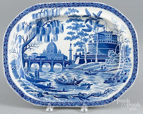 Blue Staffordshire ''Tiber'' platter, 19th c., impressed Stubbs, 12 3/4'' l., 16 1/2'' w.