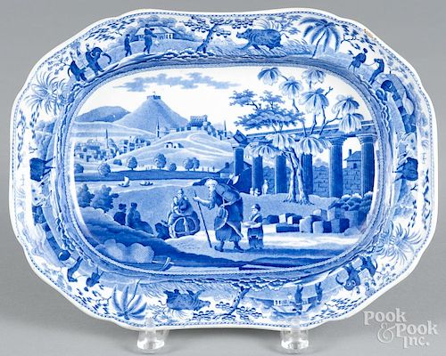 Blue Staffordshire ''Ruins of an Ancient Temple Near Corinth'' platter, 19th c., impressed Spode