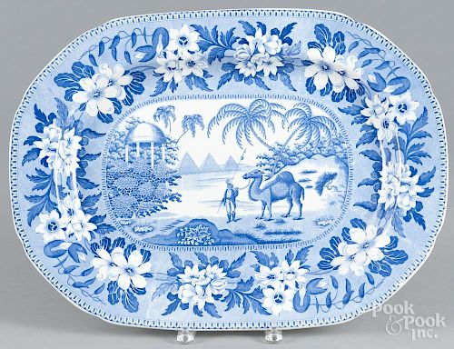 Blue Staffordshire ''Dromedary'' platter, 19th c., 15 1/2'' l., 21'' w.