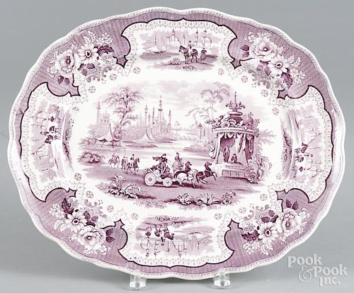 Purple Staffordshire ''Palestine'' platter, 19th c., view number seven, 13 3/4'' l., 16 7/8'' w.