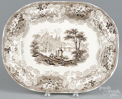 Brown Staffordshire ''British Rivers'' platter, 19th c., view number one, 14'' l., 17 1/2'' w.