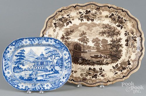 Brown Staffordshire ''View of Albany'' platter, 19th c., 16 1/4'' l., 20'' w.
