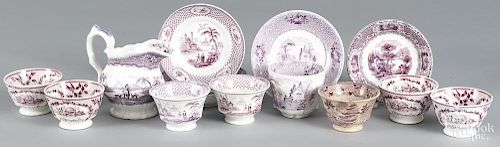 Purple Staffordshire, 19th c., to include ''Landing of Columbus'' creamer, view number seven