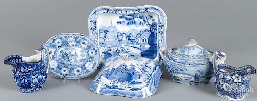 Blue Staffordshire, 19th c., to include a ''Fruit and Flowers'' creamer