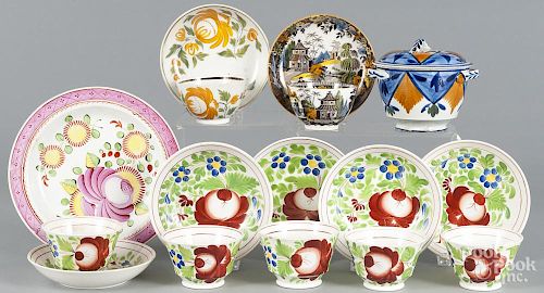 English pearlware, 19th c., to include a Salopian cup and saucer, a Queen's Rose plate, etc.