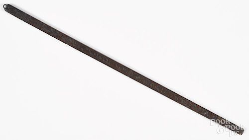 European carved straight edge, early 19th c., with alphabet, tulips, etc., 24 1/2'' l.