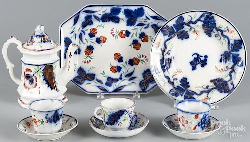 Gaudy ironstone, 19th c., to include a teapot, 9'' h., a platter, a soup bowl, and three cups