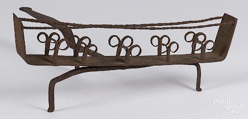 Wrought iron revolving toaster, 19th c., 18'' h., 15 1/4'' w.