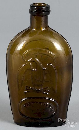 Pittsburgh olive amber eagle flask, 19th c., 7 1/2'' h.