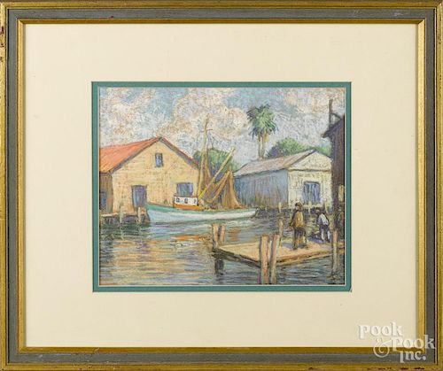Albert Van Nesse Greene (American 1887-1971), pastel harbor scene, unsigned, 8 1/2'' x 10 1/4''.
