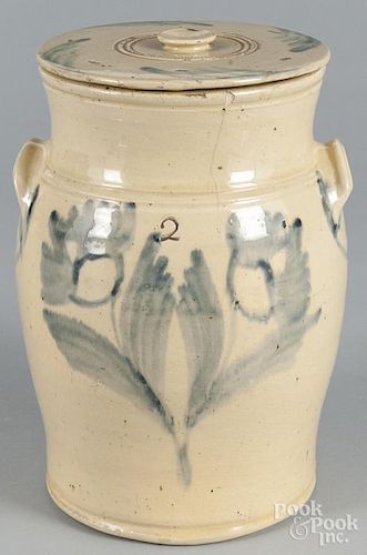 Pennsylvania stoneware lidded crock, late 19th c., attributed to Thomas Haig