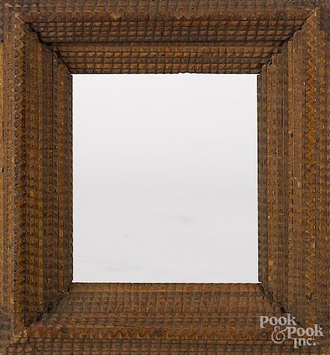 Pair of tramp art frames, ca. 1900, 13 1/2'' x 10'', together with a single frame, 9 1/2'' x 8 3/4''.