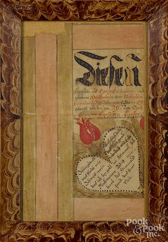 Pennsylvania ink and watercolor fraktur, dated 1798, 12'' x 7 1/2''.