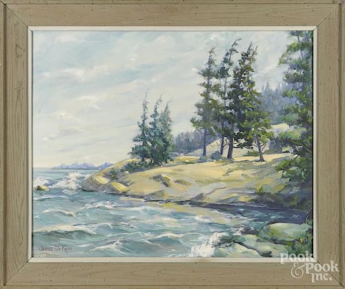 James McKeon (American 20th c.), oil on canvas coastal scene, signed lower left, 28'' x 34''.