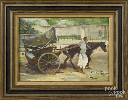 Ralph Von Lehmden (American, b. 1908), oil on board, titled India, stamped and labeled verso