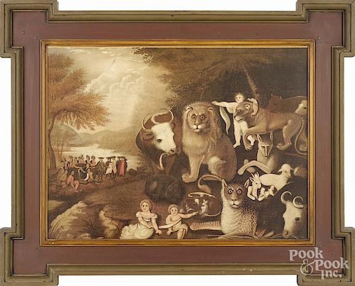 After Hicks, framed print of the Peaceable Kingdom, 18'' x 25''.