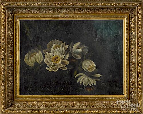 American oil on canvas floral still life, late 19th c., 12'' x 16''.