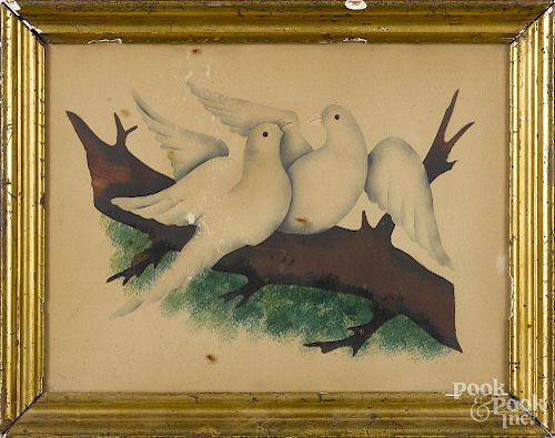 Watercolor of two doves, 19th c., 8'' x 10 1/2''.