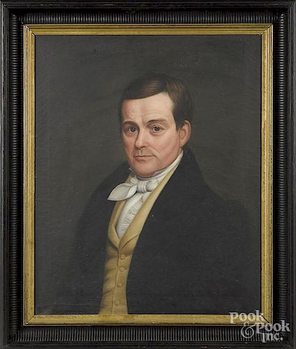 American oil on canvas portrait of a gentleman, ca. 1840, 27'' x 22''.