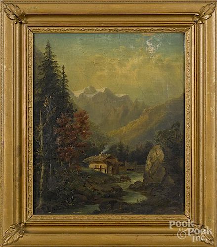 Pair of oil on canvas mountain landscapes, late 19th c., 12'' x 10''.
