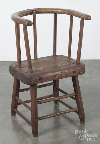 Primitive walnut and pine lowback chair, 19th c.