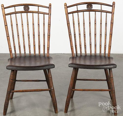 Pair of Pennsylvania birdcage Windsor side chairs, ca. 1830.