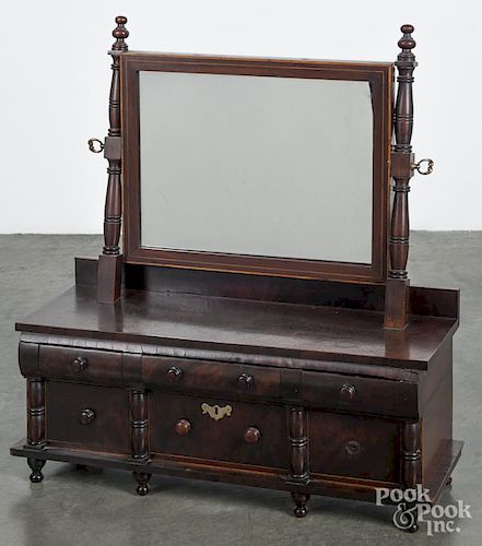 Sheraton mahogany shaving mirror, ca. 1825, 28 3/4'' x 26''.