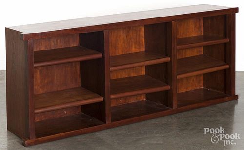 Pair of cherry bookcases, 72'' h., 36'' w., together with a hanging bookcase, 24 1/2'' h., 62'' w.