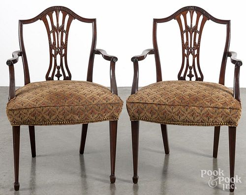 Pair of George III style mahogany dining chairs, ca. 1900.