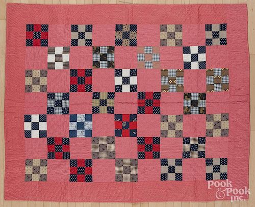 Pennsylvania pieced block pattern quilt, ca. 1900, 77'' x 61''.