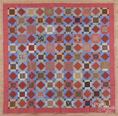 Pennsylvania pieced block and diamond quilt, ca. 1900, 67'' x 67''.