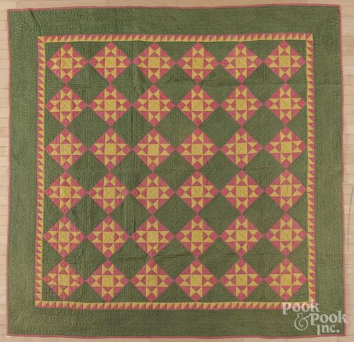 Pieced diamond pattern quilt, ca. 1900, with bar reverse side, 86'' x 85''.