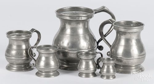 Six English pewter measures, 19th c., tallest - 6''.
