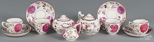 Miniature pink lustre tea service, late 19th c., teapot - 3'' h.