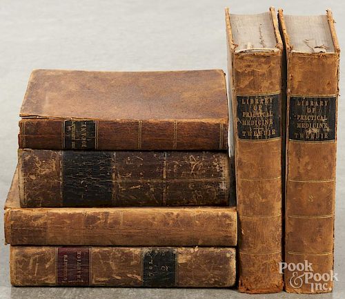 Six antique medical reference books, 19th c., to include John Armstrong