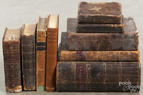 Nine antique books, 19th c., to include a German Bible and German religious works