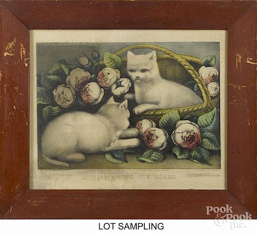Six Currier & Ives kitten lithographs, 19th c., to include Kitties Among the Roses