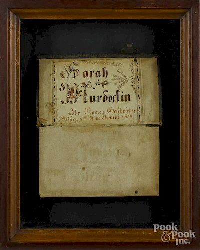 Pennsylvania ink and watercolor bookplate, inscribed Sarah Murdoctin - 1818