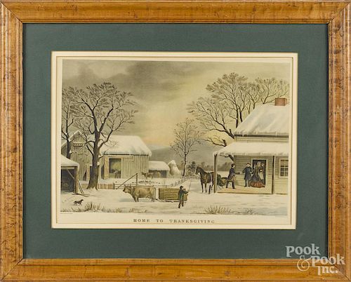 Five Currier & Ives lithographs, 20th c., to include American Winter Scenes - Evening