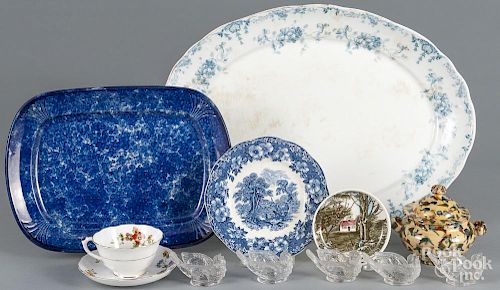 Miscellaneous porcelain, 19th/20th c., to include a spongeware platter, a contemporary sugar bowl
