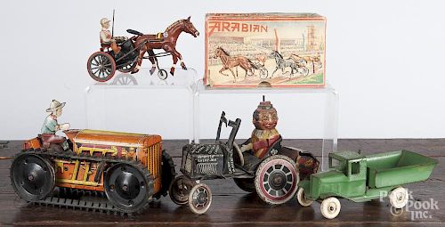 Marx tin wind-up crazy car, together with an Arabian wind-up sulky with its original box