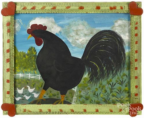 Barbara Strawser (American 20th/21st c.), watercolor and gouache of a rooster, signed lower right