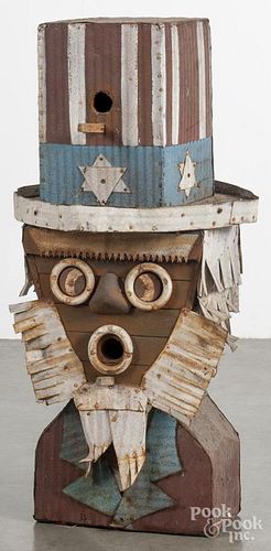 E. G. James (American 1890-c.1960), painted wood and sheet metal Uncle Sam birdhouse, 29 1/2'' h.