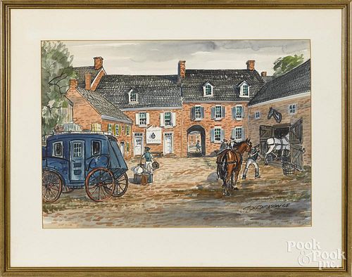 Charles X. Carlson (American 1902-1991), watercolor of the William Pitt Tavern, signed lower right