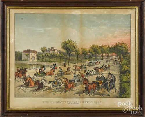 Haskell & Allen color lithograph, titled Trotting Cracks on the Brighton Road, 18'' x 25 1/4''.