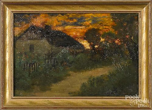 Oil on board landscape, early 20th c., monogrammed lower right, 6 1/4'' x 9 1/4''.