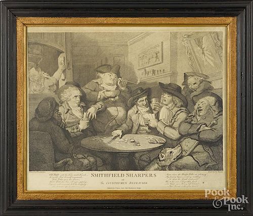 Three modern prints, after Rowlandson and Woodman, 12'' x 16 1/4'', 17 1/4'' x 11'', and 9'' x 10 1/2''.