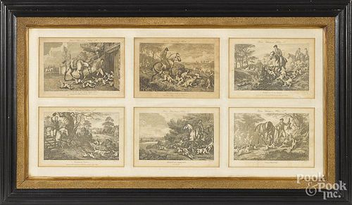 Six framed hunting engravings, after Howett, frame -16'' x 27 1/2''.