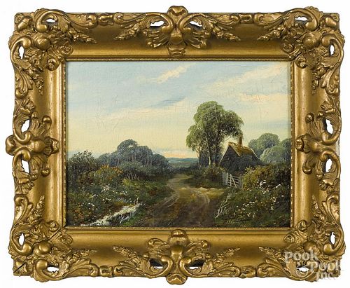 English oil on canvas landscape, ca. 1900, signed E. Cole, 9'' x 12''.